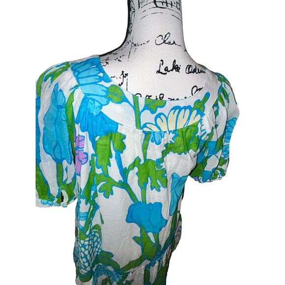 Olivia James The Label Anna Midi Dress Womens Medium Mod Floral Aqua Pockets - Picture 7 of 13